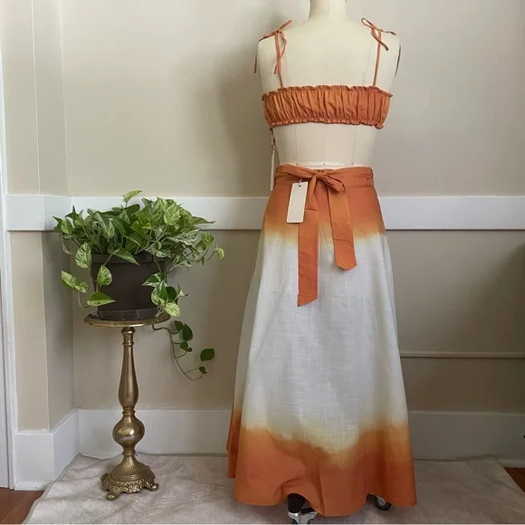 Anthropologie SIGAL Wrap Circle Skirt with Ruched Bandeau Top set in orange - L - Picture 8 of 11